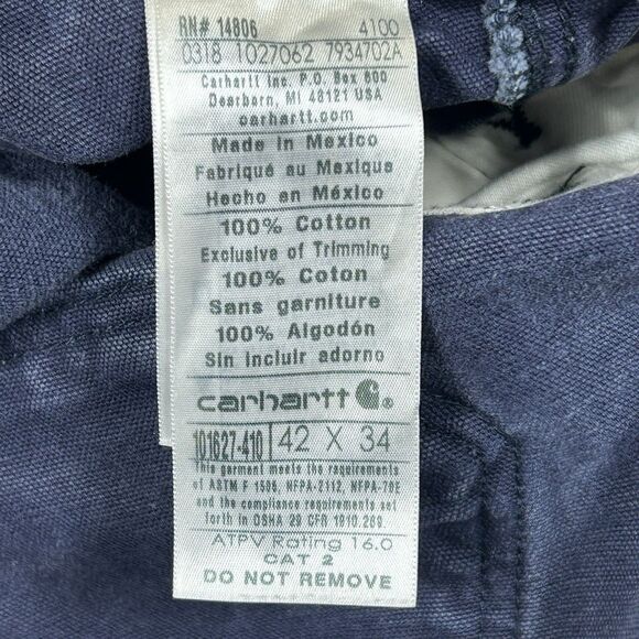 Carhartt FR Flame Resistant Men's 42x34 Double Knee Bib Overall Navy 101627-410 - Picture 9 of 16